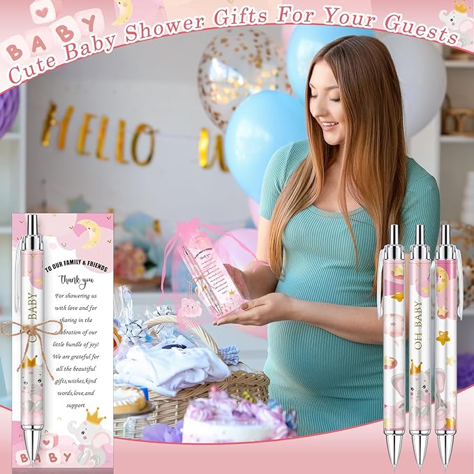 145 Pieces Baby Shower Favors for Guest Pink Elephant Ballpoint Pens