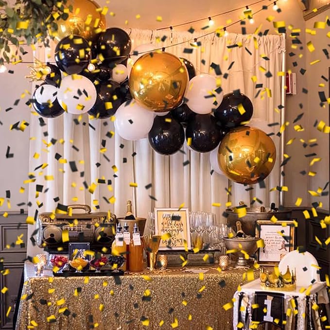 12" Black Gold Confetti Cannon Party Poppers for Birthday Graduation