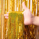 Voircoloria 3 Pack 3.3 x 8.2 ft Laser Gold Foil Fringe Backdrop