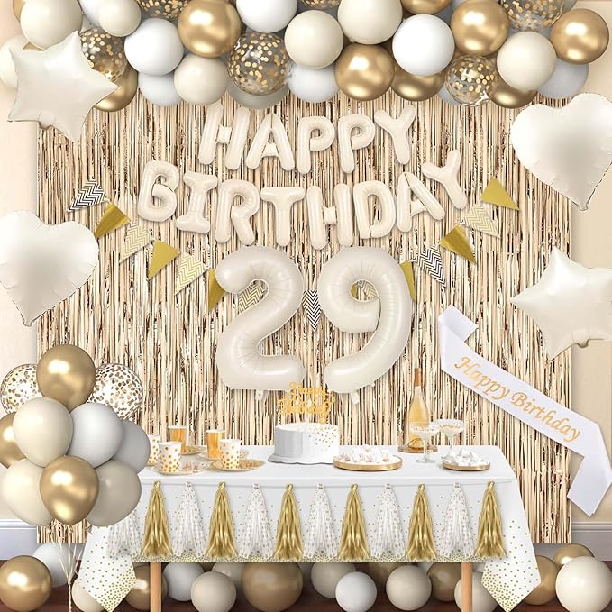 29th Birthday Decorations for Women, White and Gold 29 Boho Birthday