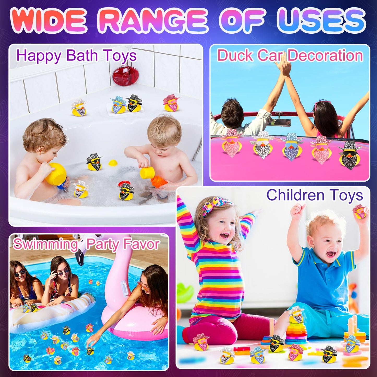 Hanaive 24 Sets Cowboy Rubber Duck Light up Mini Holographic Space