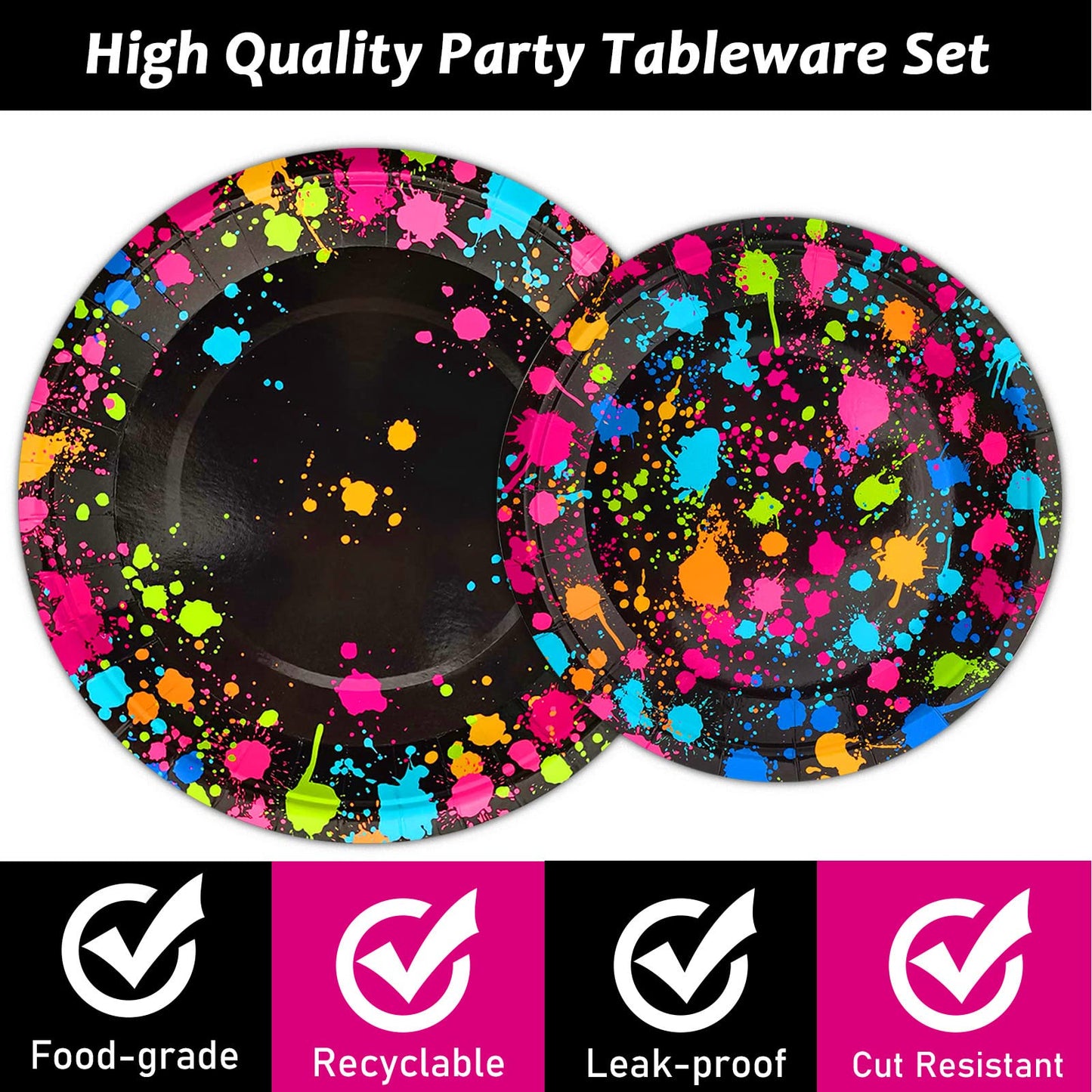 Neon Party Supplies for 24 Guests Neon Plates and Napkins Tableware