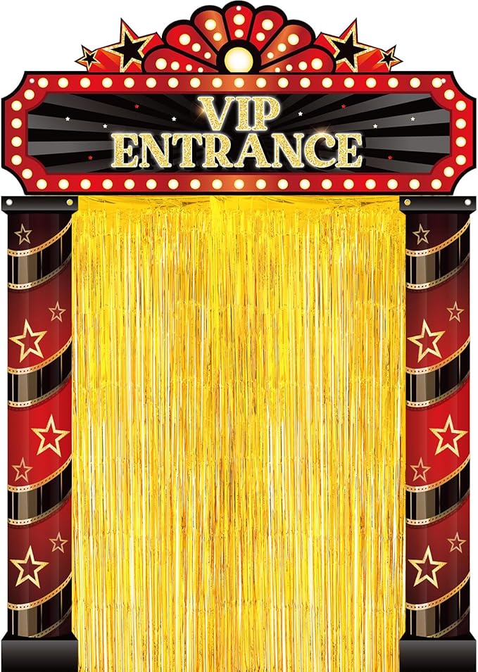 5 Pcs Movie Night Party Decorations with Gold Foil Curtain Backdrop