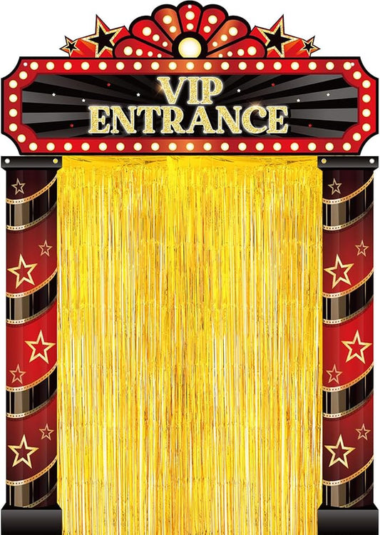 5 Pcs Movie Night Party Decorations with Gold Foil Curtain Backdrop