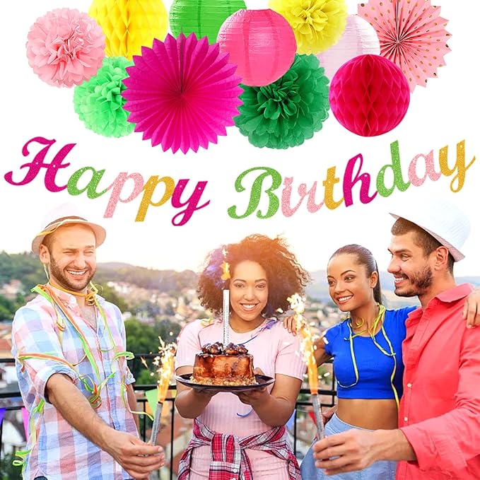 Hawaiian Luau Birthday Party Decorations Supplies 21pcs Happy Banner