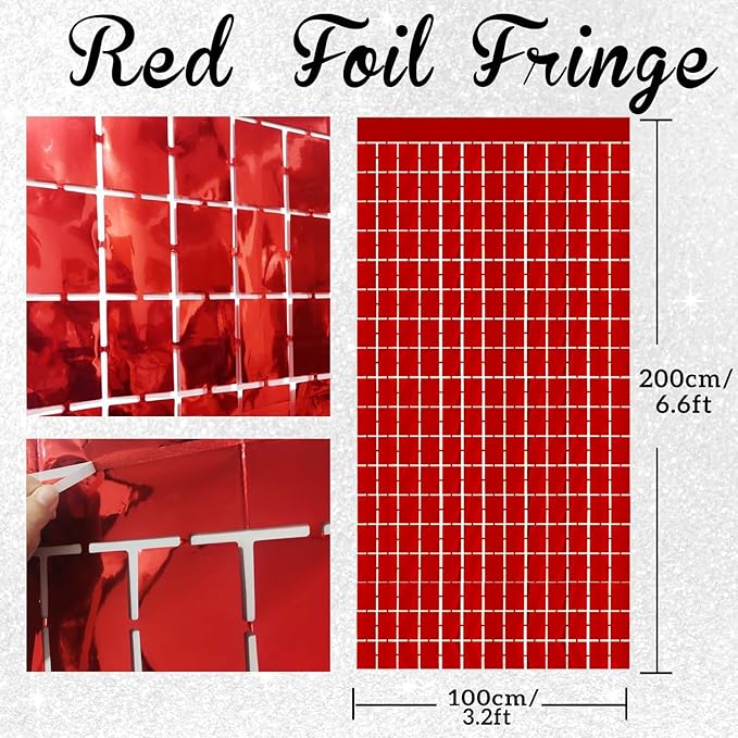 GOER Red Party Backdrop Metallic Tinsel Foil Fringe Curtains Photo