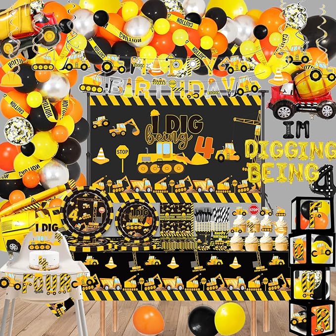 348 Pcs Construction 4th Birthday Decorations Dump Truck Four Years