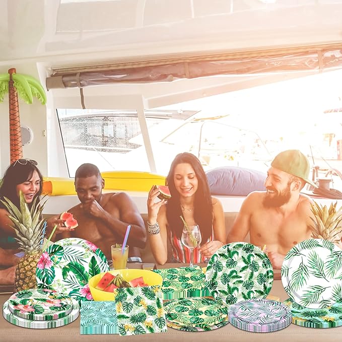 60Pcs Tropical Luau Party Supplies Tropical Floral Luau Plates and