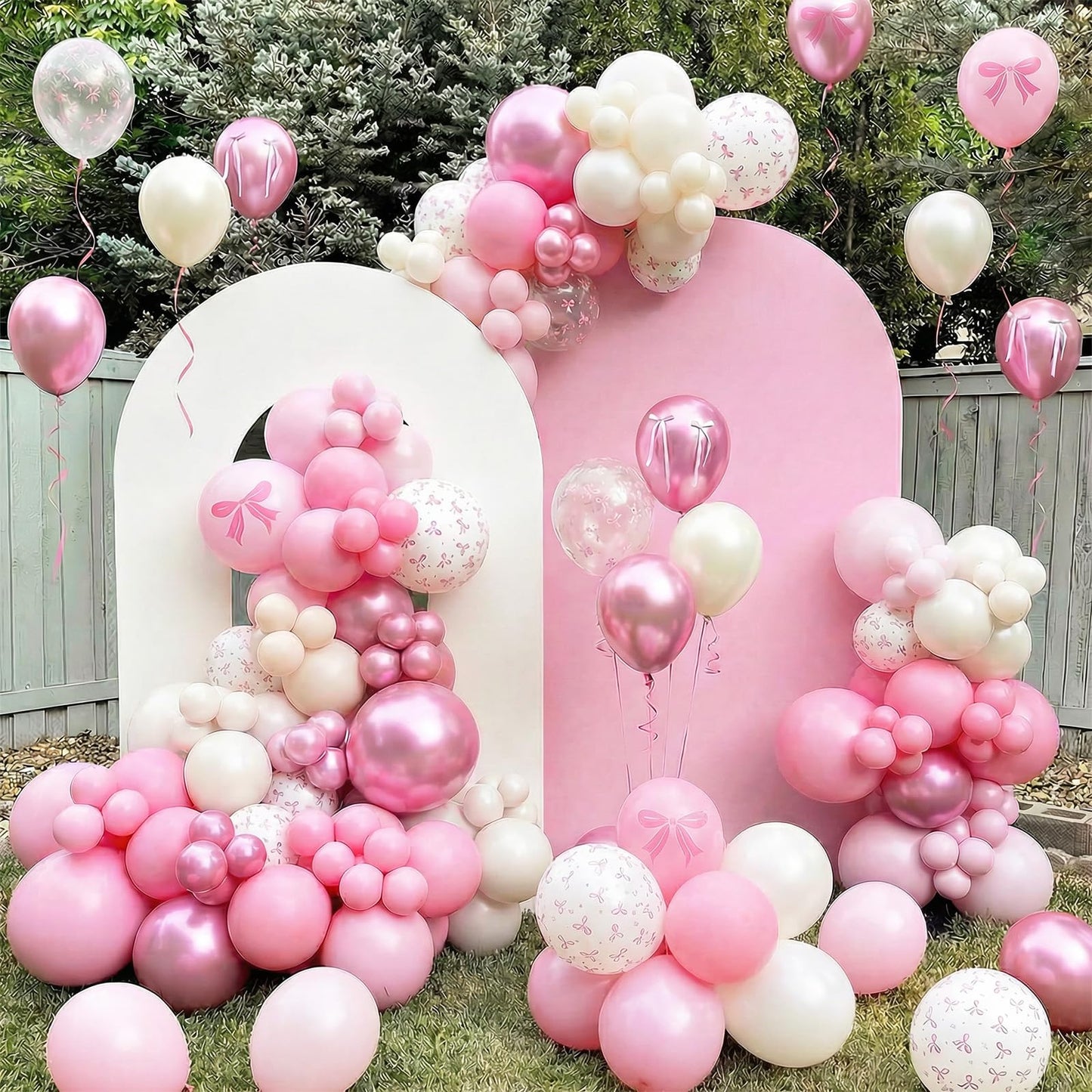 Pink Bow Balloons, 60PCS Double Stuffed Pearl White Light Pink