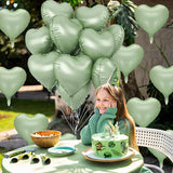Sage Green Heart Foil Balloon, 10PCS Olive Green Heart Helium