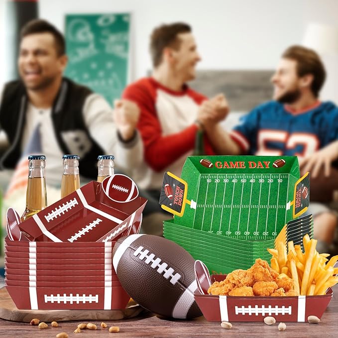 50Pcs Football Party Supplies 5lb Football Food Plates Paper Trays