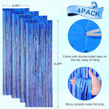 Voircoloria 4 Pack Blue Foil Fringe Backdrop Curtains, Tinsel