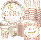 200 Pcs Floral Baby Shower Paper Plates Napkins Cups Baby Shower