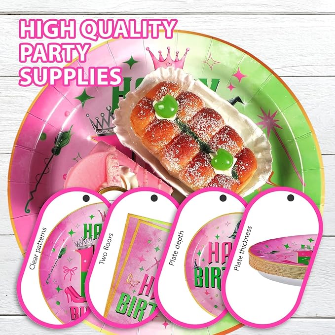 96pcs Witch Birthday Decorations Pink and Green Witch Theme Paper
