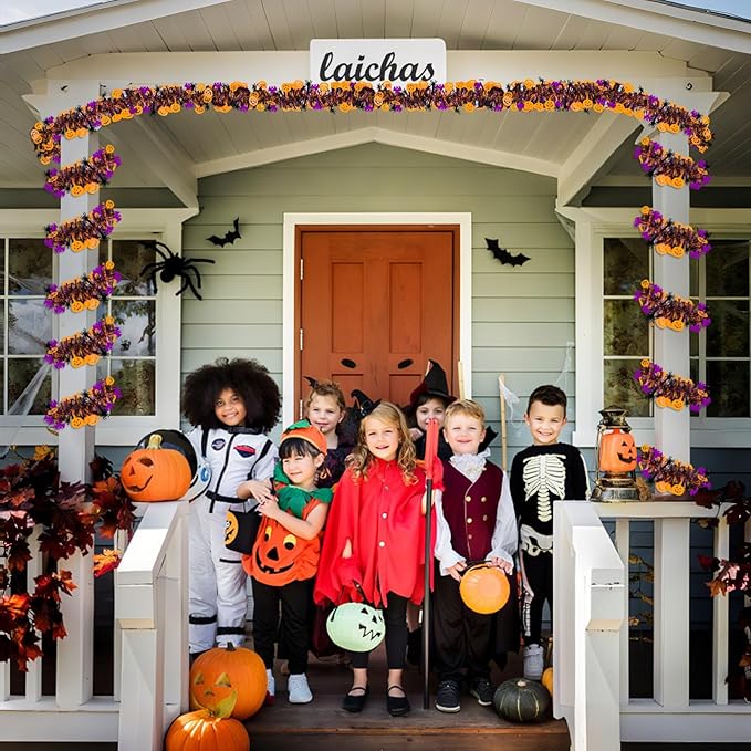 Halloween Garland Decorations 50Ft Glitter Tinsel Pumpkin Bats