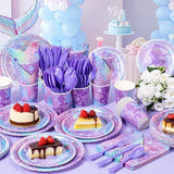 Purple Mermaid Party Tableware Supplies 168PCS Mermaid Plates