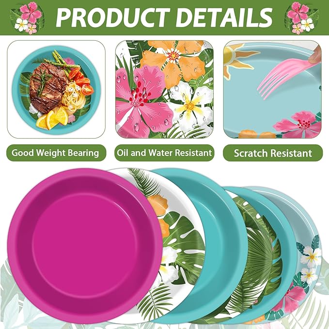 96 Pcs Hawaiian Party Decorations Hibiscus Paper Plates Napkins