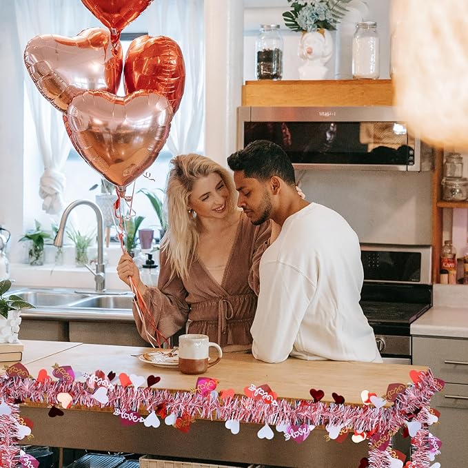 33Feet Valentines Day Tinsel Garland Red Pink Love Heart Garland