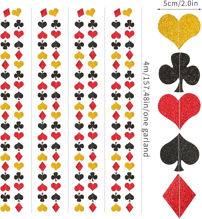 Red-Black Gold Casino Party-Decorations Streamers-Garland - 52ft
