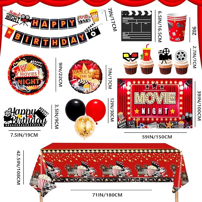 116Pcs Movie Night Birthday Party Decorations 10 Guests Movie Night