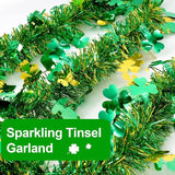 50FT St Patrick's Day Tinsel Garland Green Gold Shamrock Hat Tinsel