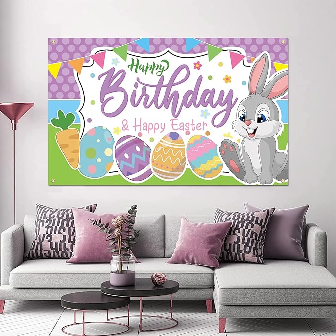 Easter Birthday Decorations Happy Birthday & Happy Easter Banner