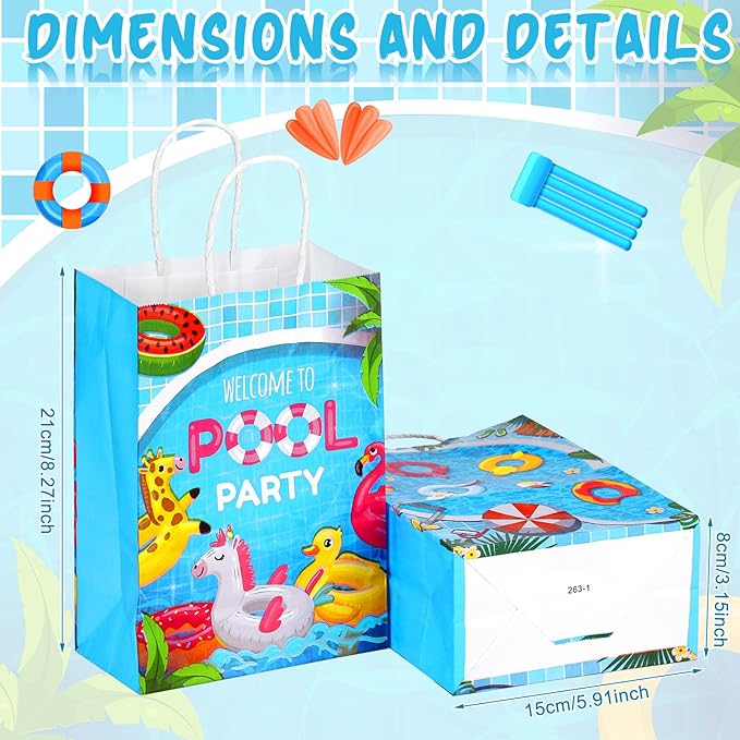 24 Pieces Summer Pool Party Favors Bags Beach Gift Goodie Paper Bags