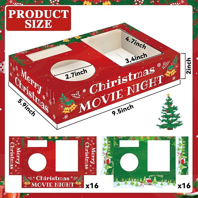 32Pcs Christmas Party Supplies Movie Night Paper Snacks Boxes