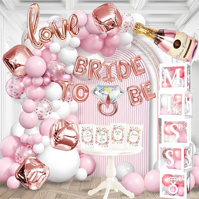 188 pc Pink Bridal Shower Decorations Includes Balloon Arch & Boxes