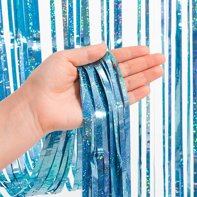 Blue Tinsel Curtain Party Backdrop - GREATRIL Foil Curtain Party