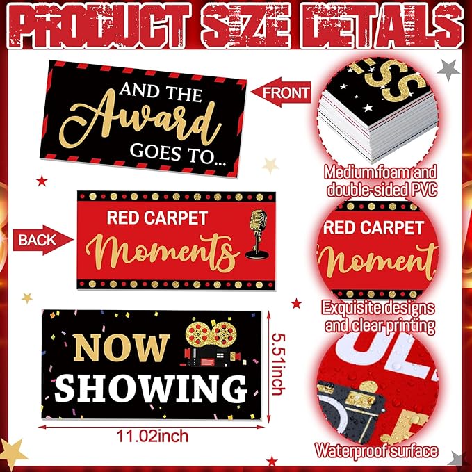 24 Designs Movie Party Photo Booth Props Double Sided 11.02 x 5.51''