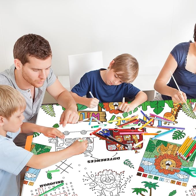 2 Pack Safari Jungle Theme Kids Coloring Paper Tablecloth