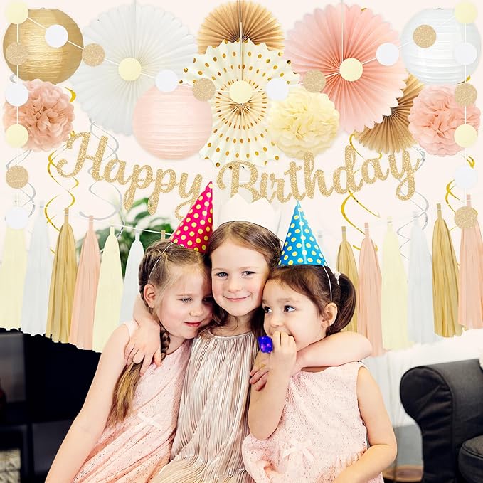 Happy Birthday Decorations for Women Girls - Gold Boho Birthday