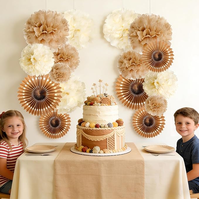 PAPER JAZZ 15 Pcs Wedding Decoration Vintage Beige Pompoms Decoration