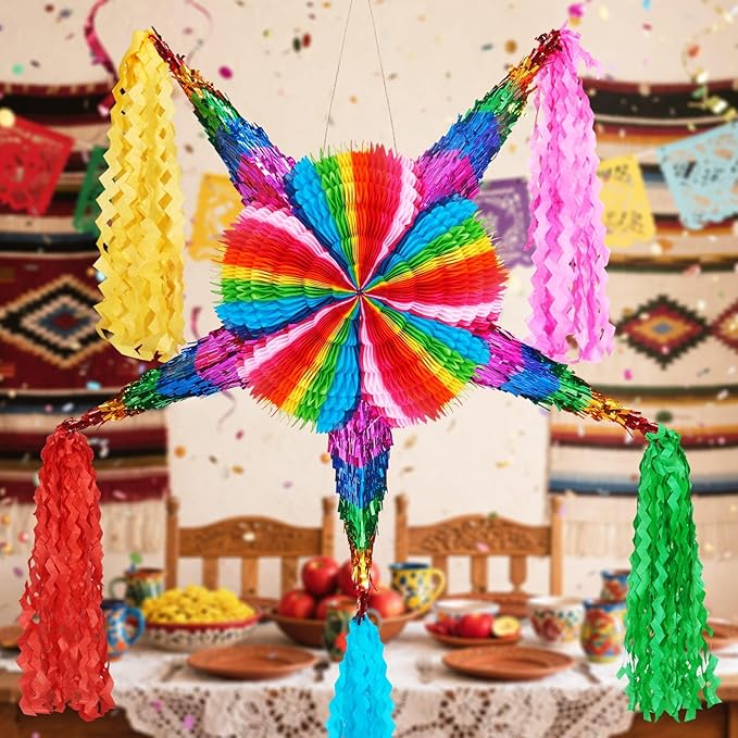 WERNNSAI Large 32" Cinco de Mayo Star Piñata - Foldable Mexican Star
