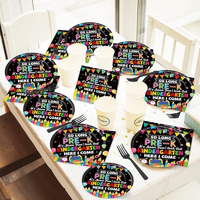 96Pcs Pre K Graduation Party Paper Plates and Napkins So Long Pre K