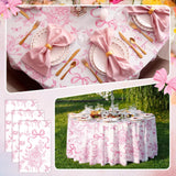 Ganeen 12 Pcs Pink Floral Bow Plastic Tablecloth Flower Round Vintage