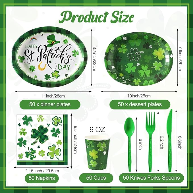 350 Pieces St Patrick's Day Party Supplies Irish Party Tableware Set