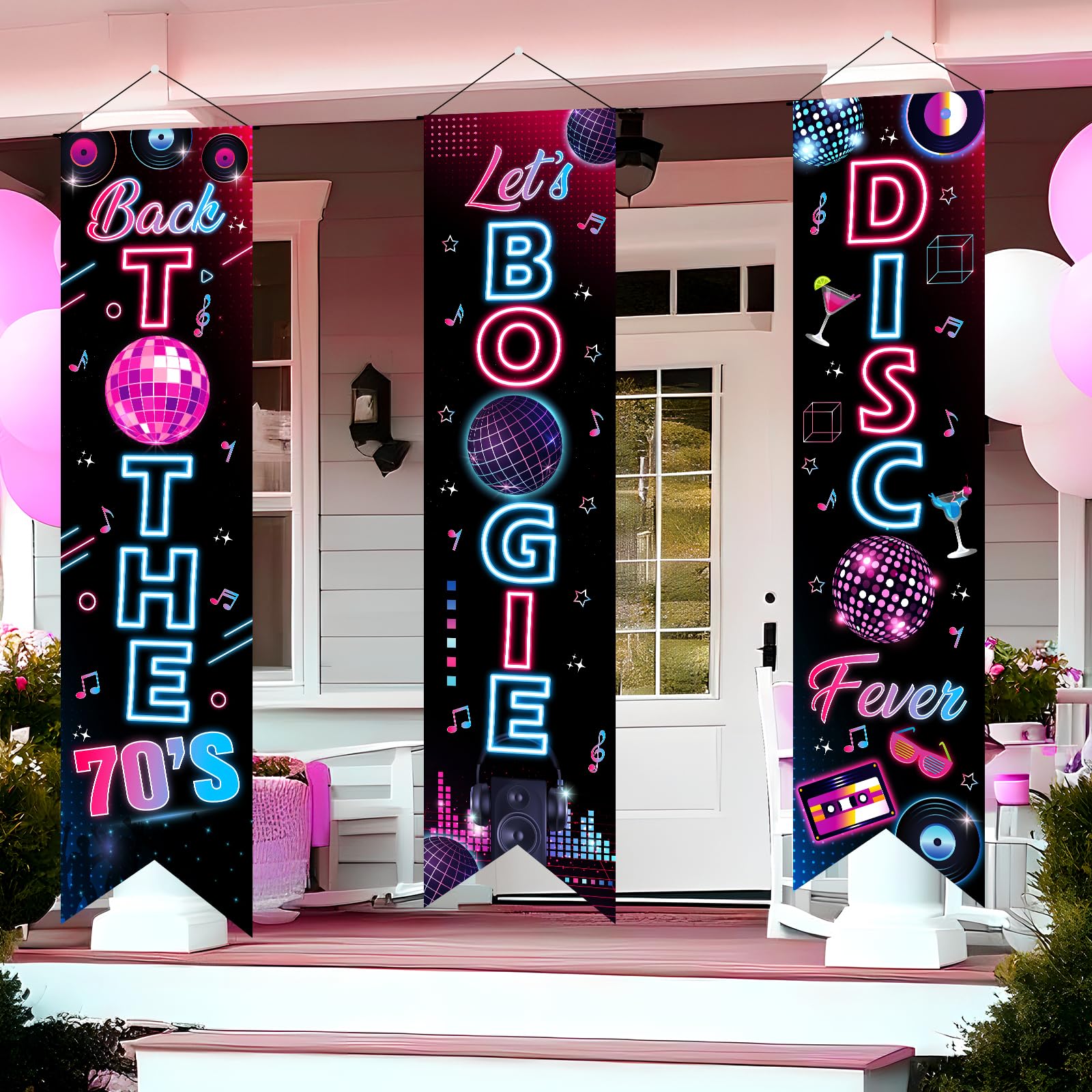 3Pcs 70s Party Decorations Back to The 70's Banner Let's Boogie Porch