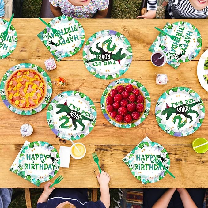 96PCS Dinosaur 2nd Happy Birthday Party Supplies 2nd Dinosaur Plates