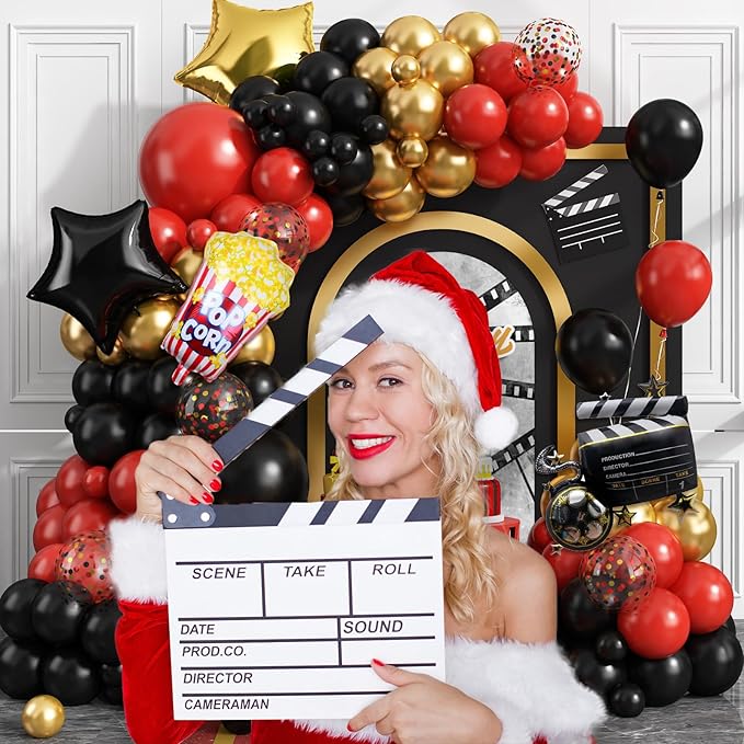 Movie Night Balloon Garland Arch Kit Red Black Gold Confetti