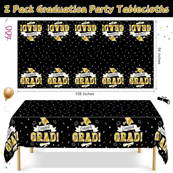 2Pack Graduation Decorations 2026, 108" X 54" Graduation Tablecloth,