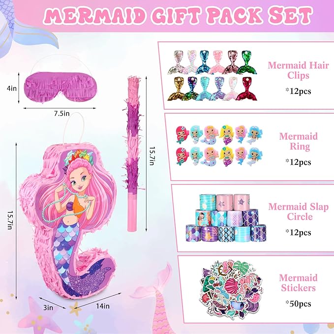 90 Pieces Mermaid Party Favors Includes Piñata Bundle 16 x 12 x 3