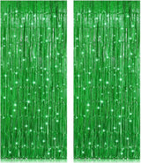 2 Pack 3.2ft x 8.2ft Green Foil Fringe Curtain, Metallic Tinsel Foil