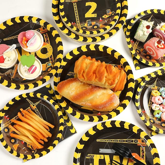 100 Pcs Construction Party Plates and Napkins Set Construction Truck