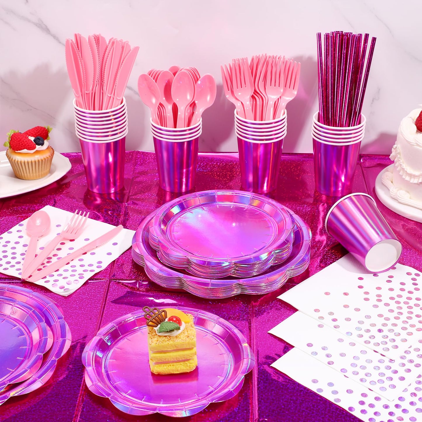 NatNarr 200 Pcs Pink Plates and Napkins Party Supplies, 25 Guest