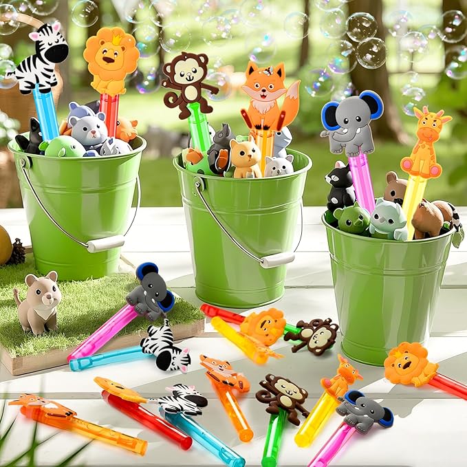 Safari Party Favors 24Pcs Jungle Animals Mini Bubble Wands for Kids