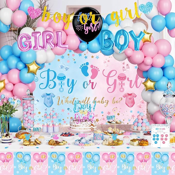 170 PCs Baby Boxes Gender Reveal Decorations Hombae Boy or Girl