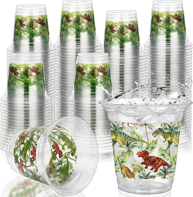 100 Pcs Dinosaur Plastic Disposable Cups 12 oz Summer Party Cups