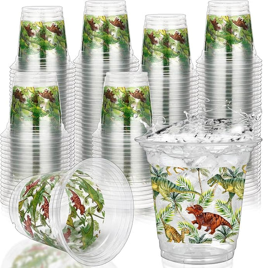 100 Pcs Dinosaur Plastic Disposable Cups 12 oz Summer Party Cups